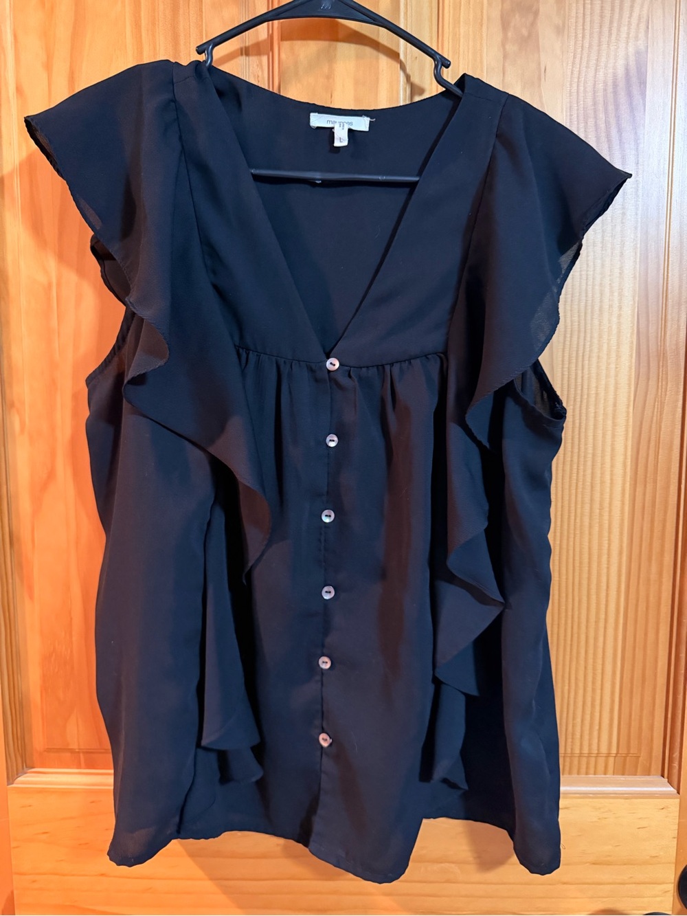 Maurices Black Ruffle Button-Front Blouse